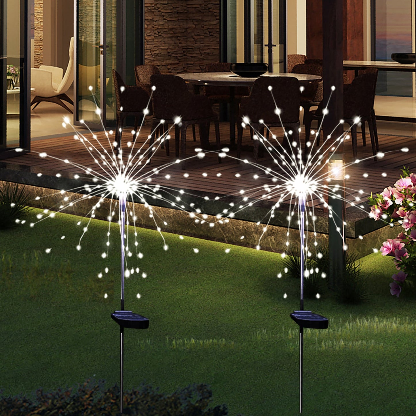 2 Pack - Solar Firework Outdoor Lights, 120 LED Waterproof Solar Garden Lights