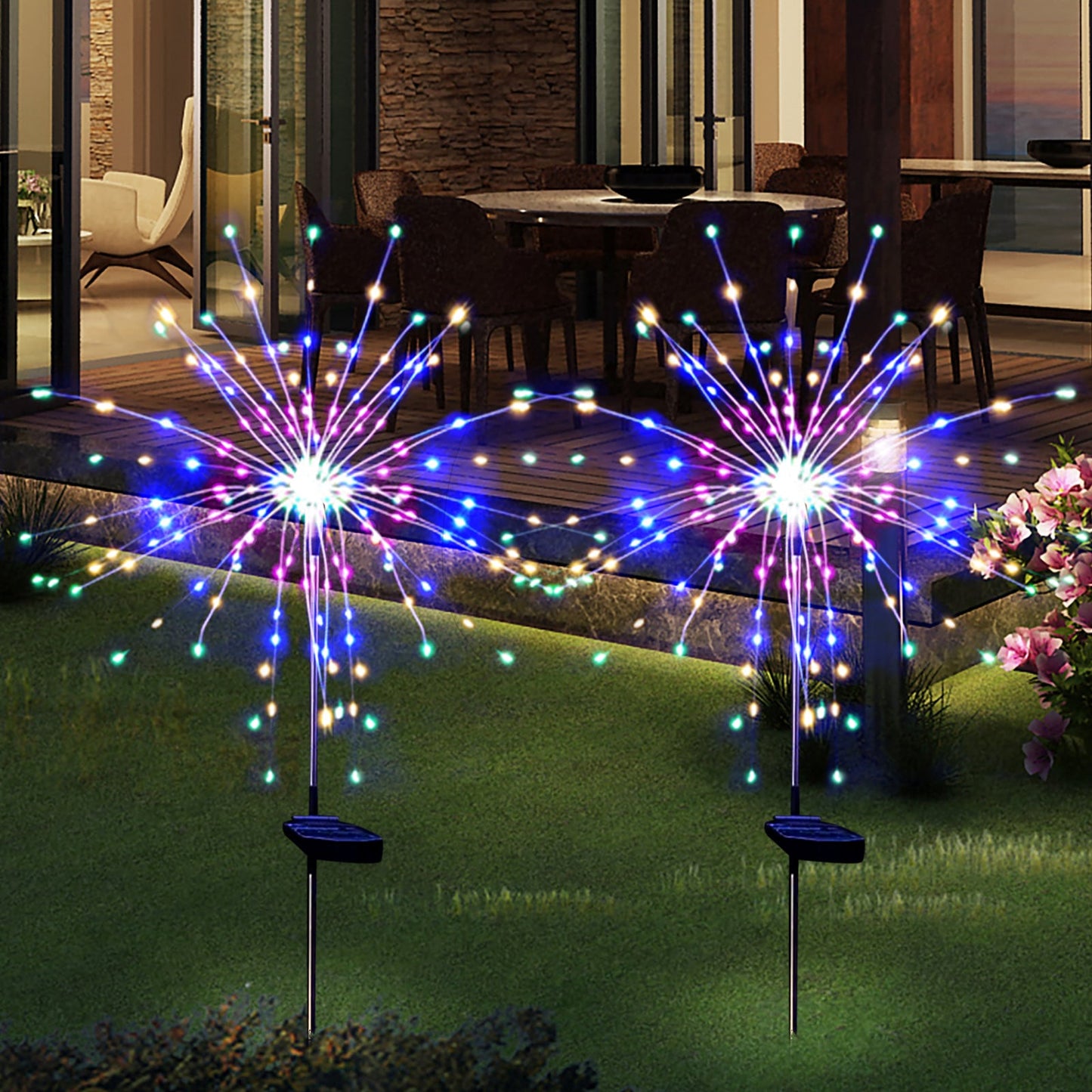 2 Pack - Solar Firework Outdoor Lights, 120 LED Waterproof Solar Garden Lights