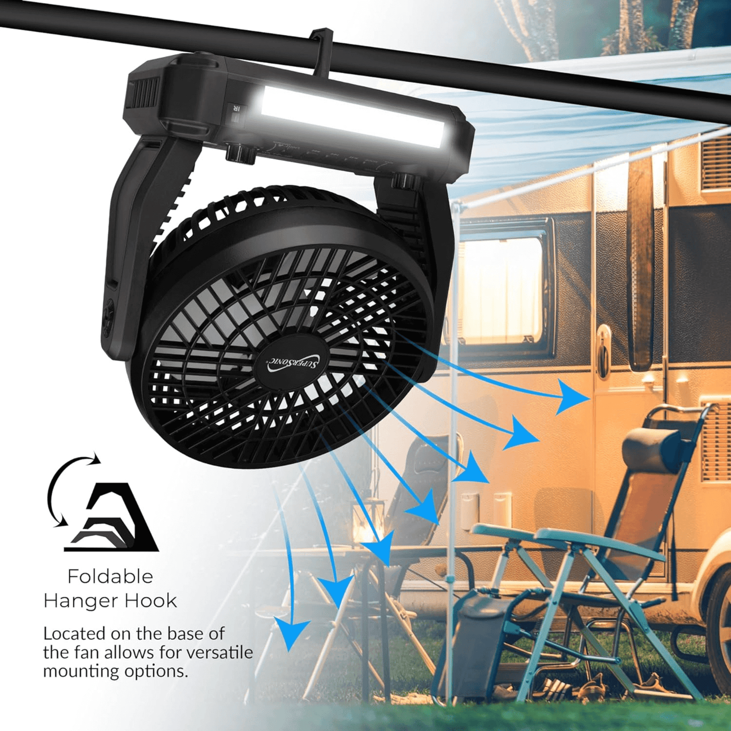 Supersonic Solar-Powered BT Speaker-Fan with FM Radio & LED Flashlight