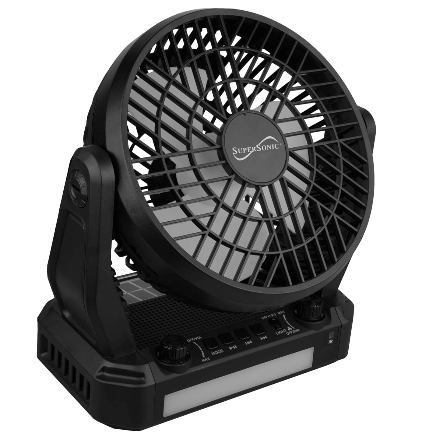Supersonic Solar-Powered BT Speaker-Fan with FM Radio & LED Flashlight
